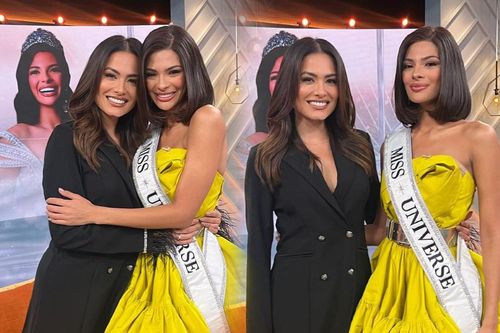 Tân Hoa hậu Hoàn vũ diện váy vàng khoe chân dài, lấn át cả cựu Miss Universe 2020