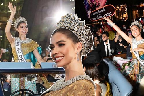 Á hậu 1 MU Anntonia đẹp tựa nữ thần trở về quê nhà, đội vương miện diễu hành giữa 'biển người'
