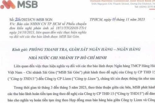 Bài 2: Ngân hàng MSB Sài Gòn báo cáo gì cho Ngân hàng Nhà nước về việc bị 'tố' bội tín