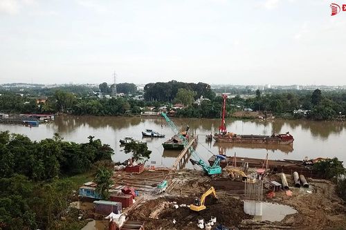 Toàn cảnh thi công cầu Thống Nhất sau khi có đủ mặt bằng trên sông Cái
