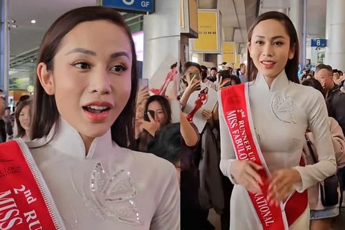 Lương Mỹ Kỳ đeo sash Á hậu 2 về nước, vừa xuống sân bay là vội nói một câu