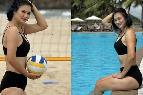 Hoa khôi bóng chuyền Kim Huệ: Diện bikini khoe sắc vóc U45, được khen 'đẹp quá'
