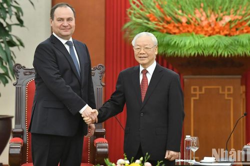 Tổng Bí thư Nguyễn Phú Trọng tiếp Thủ tướng Cộng hòa Belarus Roman Golovchenko