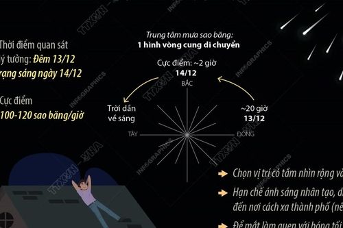 Cơ hội chiêm ngưỡng mưa sao băng Geminids đạt cực điểm đến 120 vệt sáng mỗi giờ