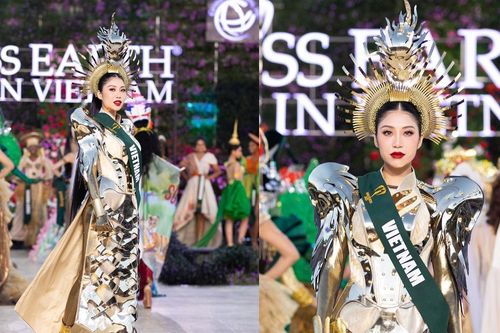 Bán kết Miss Earth: Người đẹp Việt mang voi, hóa Nữ Vương Trưng Trắc thi National Costume xuất thần