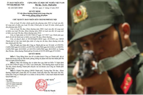 Chủ tịch Hà Nội tặng bằng khen 5 cá nhân thuộc Công an Thành phố