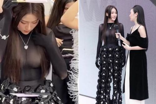 Em gái Trấn Thành diện đồ xuyên thấu, lúng túng chỉnh trang phụ trước ống kính
