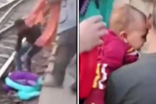 Video 3 mẹ con sống sót thần kỳ sau khi bị xô ngã xuống đường ray tàu hỏa