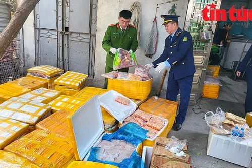 Công an quận Bắc Từ Liêm thu giữ trên 1 tấn tràng trứng, chân gà, nầm lợn… bẩn