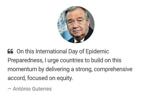 Lãnh đạo Liên hợp quốc kêu gọi xây dựng một thế giới bình đẳng và khỏe mạnh hơn nhân Ngày quốc tế sẵn sàng phòng chống dịch bệnh