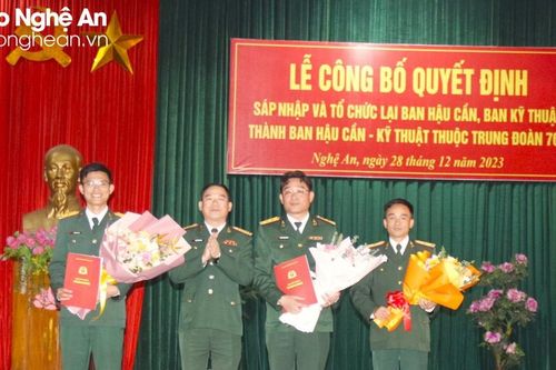 Trung đoàn 764 Bộ Chỉ huy Quân sự tỉnh công bố quyết định sáp nhập và tổ chức lại ban Hậu cần, ban Kỹ thuật