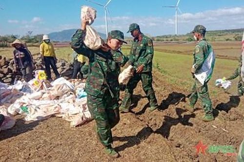 Trung đoàn 66 giúp làng Thơh Ga B đắp đập dâng nước