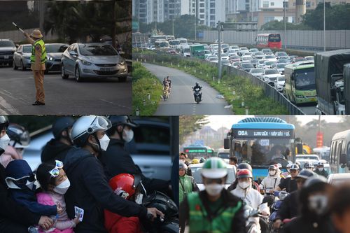 Hàng dài xe ùn ùn đổ về Thủ đô trên cao tốc Pháp Vân - Cầu Giẽ ngày đầu năm 2024