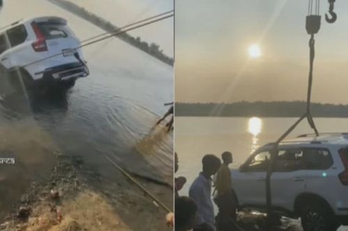 Quên kéo phanh tay, ô tô SUV rơi tõm xuống sông