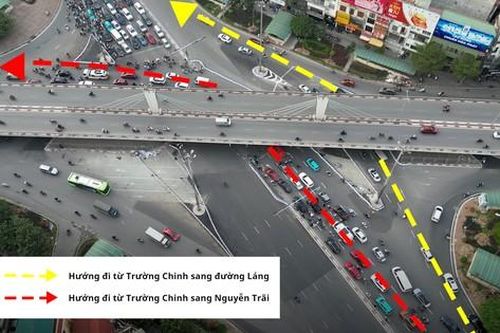 Nút giao Ngã Tư Sở giảm ùn tắc sau khi được phân luồng lại