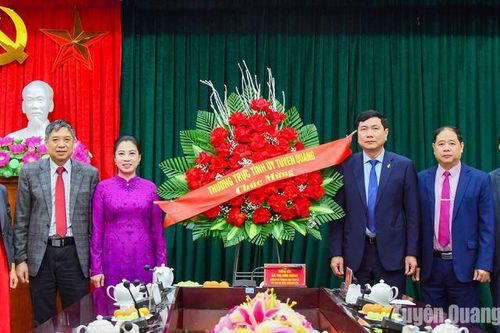 Đồng chí Phó Bí thư Thường trực Tỉnh ủy Lê Thị Kim Dung chúc mừng Ban Nội chính Tỉnh ủy