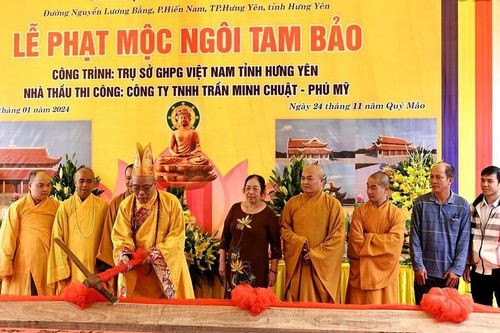 Hưng Yên: Lễ phạt mộc ngôi Tam bảo - công trình Trụ sở Ban Trị sự GHPGVN tỉnh