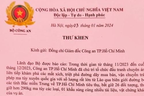 Thứ trưởng Nguyễn Duy Ngọc gửi Thư khen Công an TP Hồ Chí Minh
