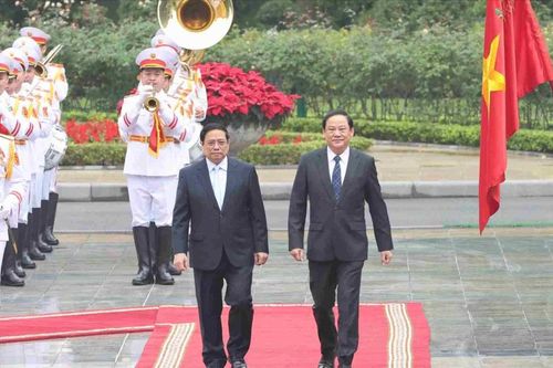 Thủ tướng Phạm Minh Chính chủ trì lễ đón chính thức Thủ tướng Lào Sonexay Siphandone