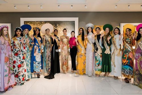 Dàn người đẹp Miss Global 2023 khoe dáng với áo dài của NTK Châu Loan