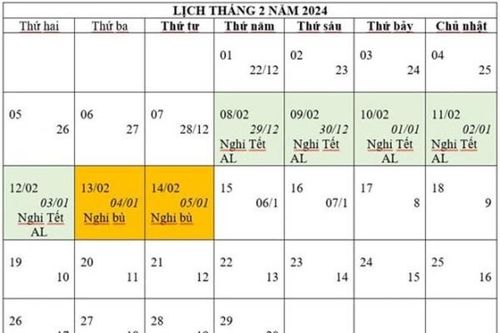 Lịch nghỉ Tết Nguyên đán Giáp Thìn 2024