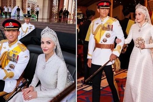 Vương miện của cô dâu vừa kết hôn với Hoàng tử Brunei thể hiện điều đặc biệt gì?