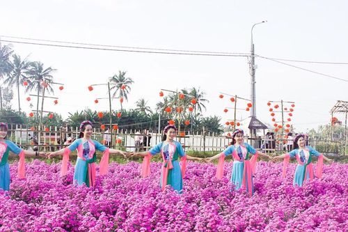 Du khách thích thú check in cánh đồng hoa rực rỡ