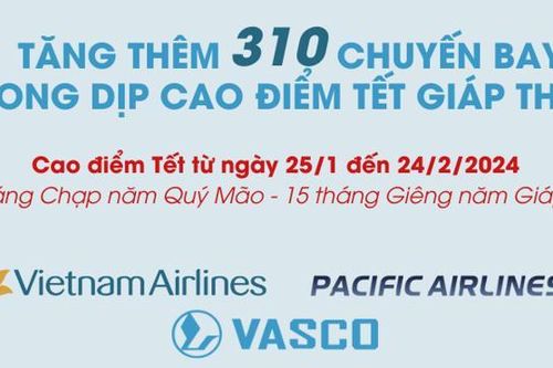 Vietnam Airlines Group tăng thêm hơn 66.000 vé máy bay dịp Tết Nguyên đán Giáp Thìn