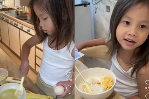 Con gái Hồ Ngọc Hà học nấu ăn, bộc lộ khả năng nữ công gia chánh từ tấm bé