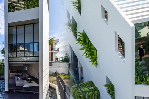 Nhà ba tầng 'mọc' giữa hồ bơi