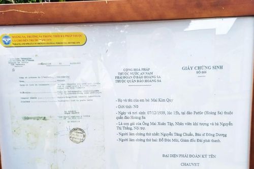 Tờ giấy khai sinh làm ở Hoàng Sa