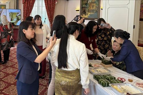 Gói bánh chưng, mang mùi vị Tết Việt đến với bạn bè ASEAN tại Mỹ