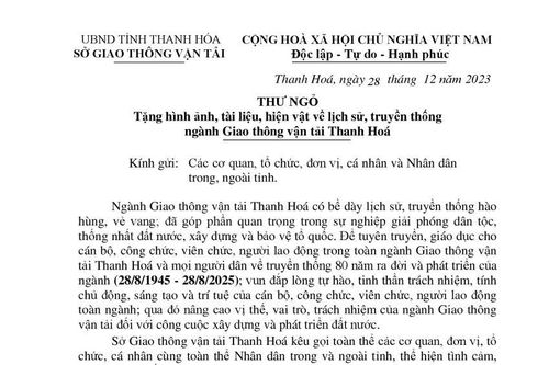 Kêu gọi hiến tặng hình ảnh, tài liệu, hiện vật về lịch sử, truyền thống ngành giao thông vận tải Thanh Hóa