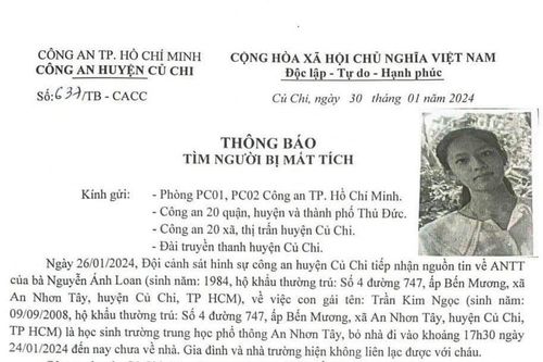 Nữ sinh lớp 8 mất tích sau khi đi học thêm