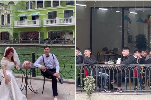 Đi chụp ảnh cưới lại gặp nhóm thanh niên tinh nghịch, cô dâu chú rể gặp cảnh dở khóc dở cười