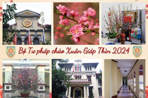 Trụ sở Bộ Tư pháp thay 'áo mới' chào mừng Tết Nguyên đán Giáp Thìn năm 2024