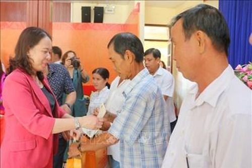 Phó chủ tịch nước Võ Thị Ánh Xuân trao quà Tết tặng gia đình chính sách, hộ nghèo tỉnh An Giang