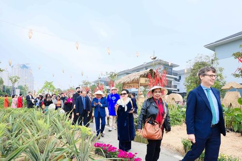 Rộn rã Tết cổ truyền Việt Nam tại đường hoa lớn nhất phía Tây Hà Nội