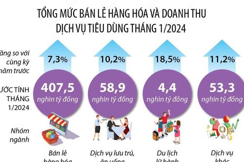 Tháng Một: Tổng mức bán lẻ hàng hóa, doanh thu dịch vụ tiêu dùng tăng 8,1%