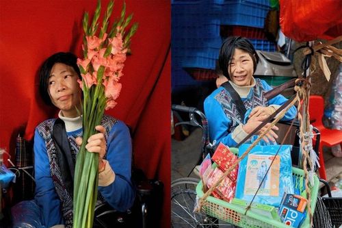 Nhóm bạn trẻ chụp ảnh Tết cho những cô chú lao động trên phố