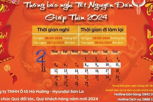 THÔNG BÁO NGHỈ TẾT NGUYÊN ĐÁN GIÁP THÌN 2024