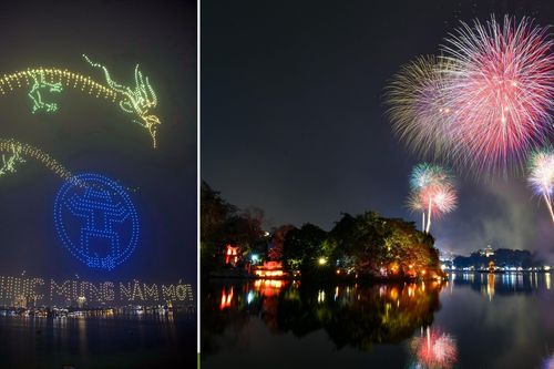 Bầu trời Hà Nội rực sáng ấn tượng chào đón năm mới Giáp Thìn 2024