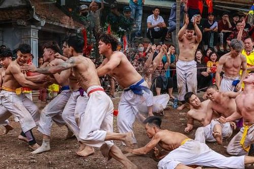 Trai tráng 'mình đồng da sắt' hừng hực 'chiến đấu' trong lễ hội vật cầu độc đáo làng Thúy Lĩnh
