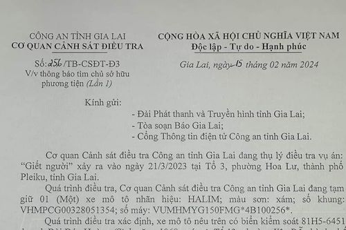 Cơ quan Cảnh sát Điều tra tìm chủ sở hữu phương tiện