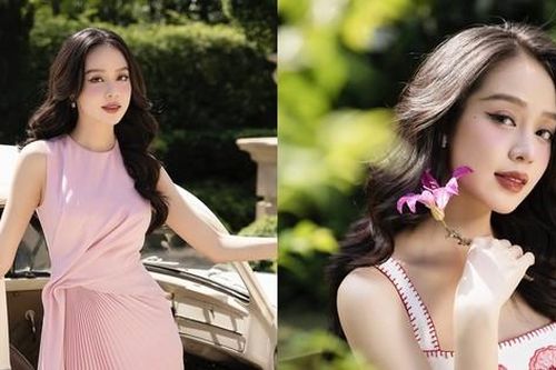 Hoa hậu Thanh Thủy khoe nhan sắc tựa nàng Xuân trong BST mới của Lê Thanh Hòa
