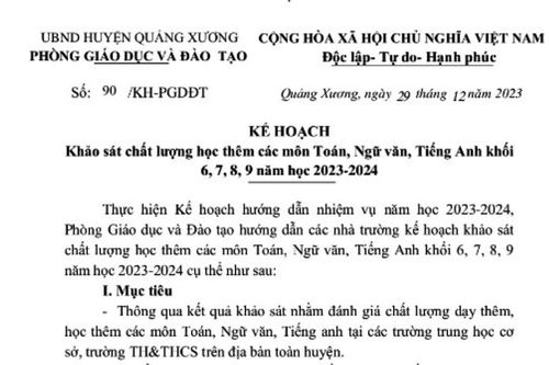 Kế hoạch khảo sát, thu tiền 'lạ' của một phòng giáo dục ở Thanh Hóa