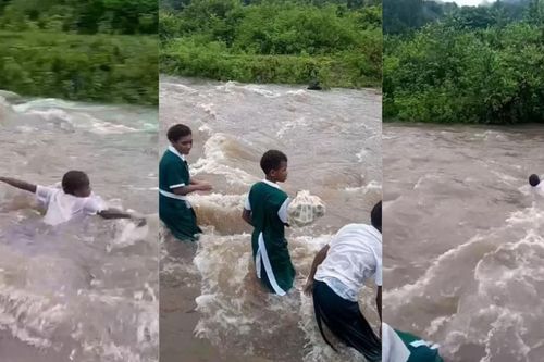 Video gây sốc: Học sinh Fiji phải bơi qua dòng nước chảy xiết để đến trường