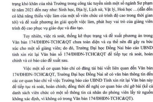 Đại học Đồng Nai xin rút lại văn bản báo cáo