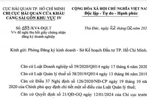 Nợ thuế, Công ty Long Sơn Nguyễn bị đề nghị thu hồi GCN đăng ký doanh nghiệp