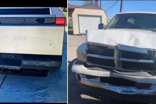 Khủng long Dodge Ram nát đầu khi đâm 'lô cốt di động' Tesla Cybertruck